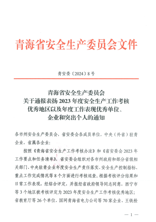 喜報(bào)！2023年度安全生產(chǎn)工作優(yōu)秀企業(yè)和突出個(gè)人名單揭曉！